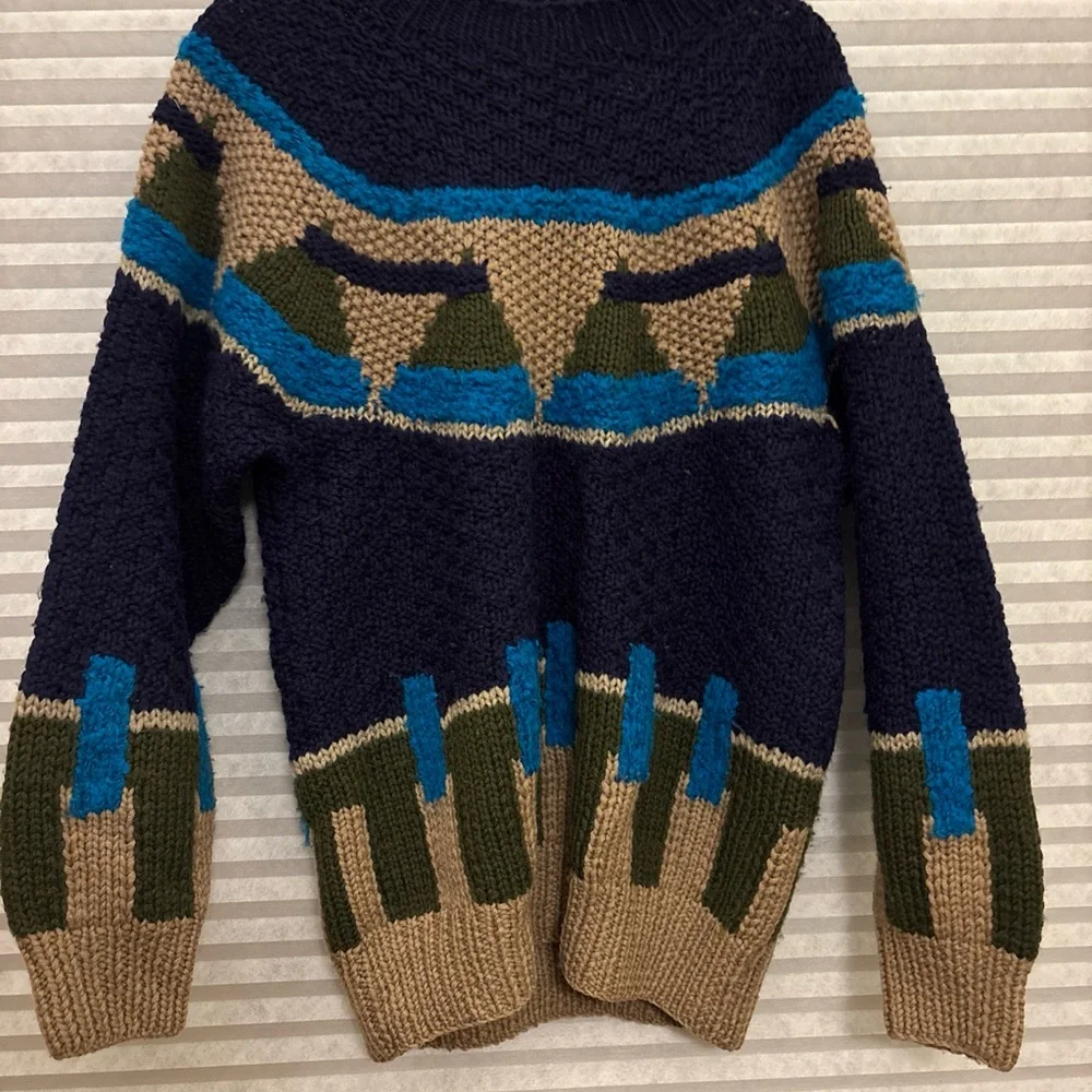 NOVO Textured Sweater Mens Medium Chunky VTG Handknit Wool Blend Old Man Sweater